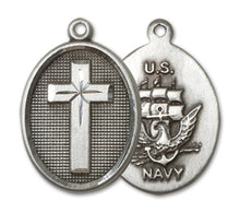 Load image into Gallery viewer, Cross / Navy Custom Pendant - Sterling Silver
