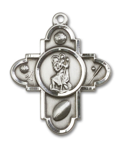 Sports 5-Way Cross / St Christopher Custom Pendant - Sterling Silver