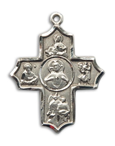 Sacred Heart 5-Way Cross Custom Pendant - Sterling Silver