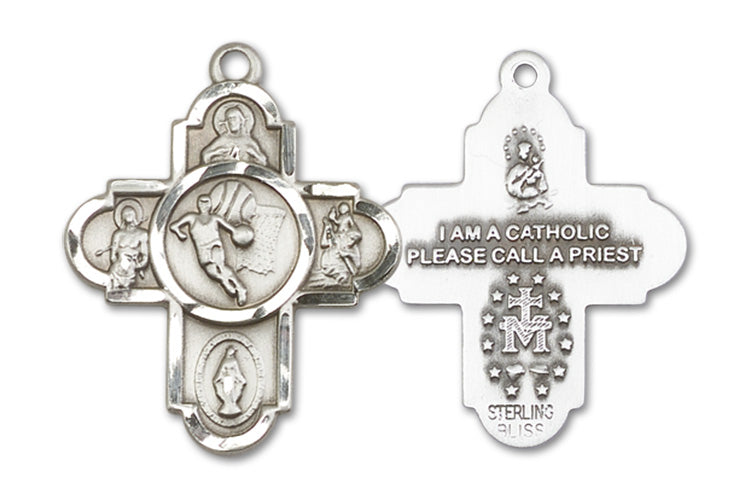 5-Way Cross / Basketball Custom Pendant - Sterling Silver