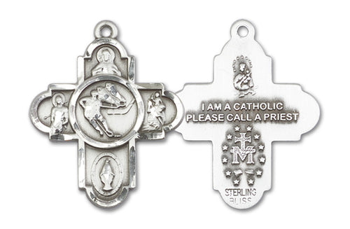 5-Way Cross Ice Hockey Custom Pendant - Sterling Silver