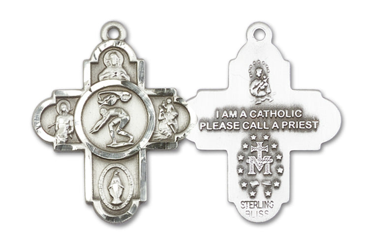 5-Way Cross Swimming Custom Pendant - Sterling Silver