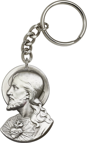 Sacred Heart Keychain - Silver Oxide