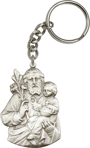 St. Joseph Keychain - Silver Oxide
