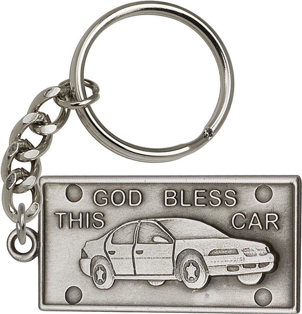 God Bless This Car Keychain - Silver Oxide