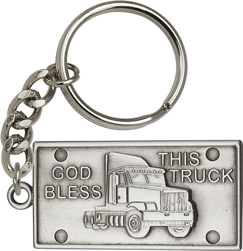 God Bless This Truck Keychain - Silver Oxide