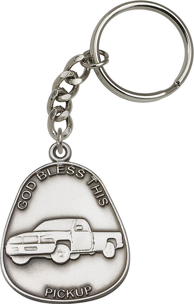 God Bless This Pickup Keychain - Silver Oxide