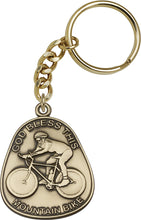 Load image into Gallery viewer, God Bless This Mountain Bike Keychain - Gold Oxide
