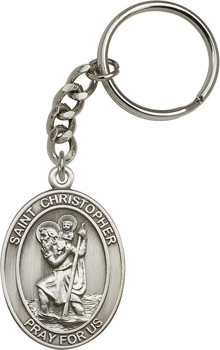 St. Christopher Keychain - Silver Oxide