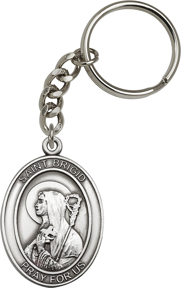 St. Brigid of Ireland Keychain - Silver Oxide