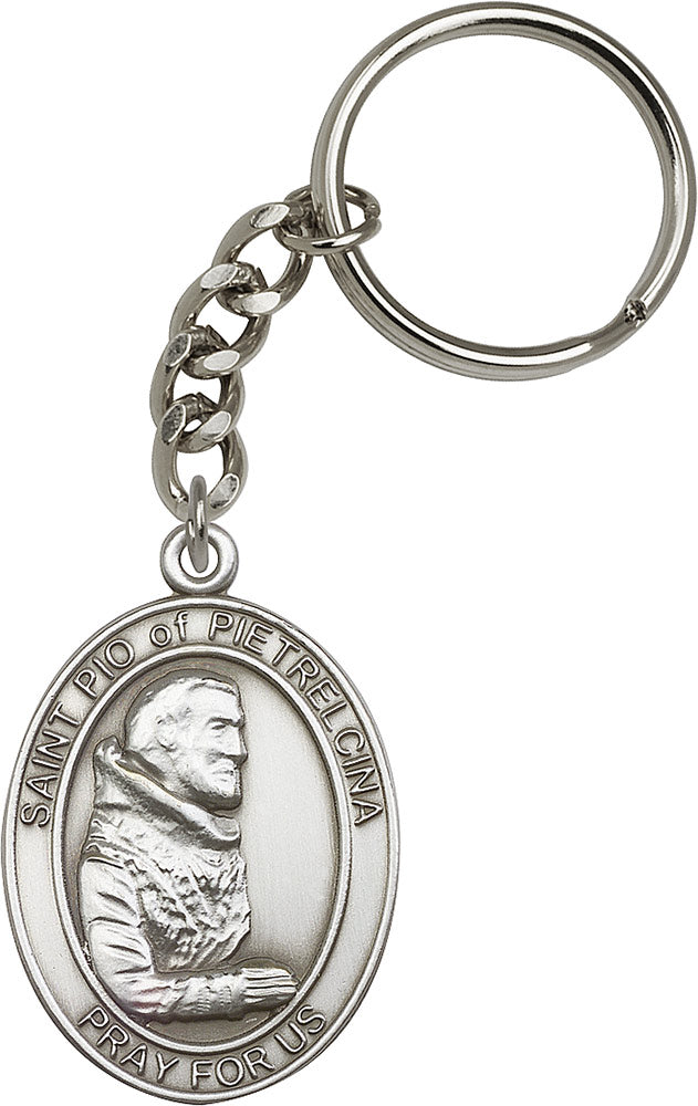 St. Pio of Pietrelcina Keychain - Silver Oxide