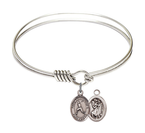 St. Christopher / Baseball Custom Bangle - Silver