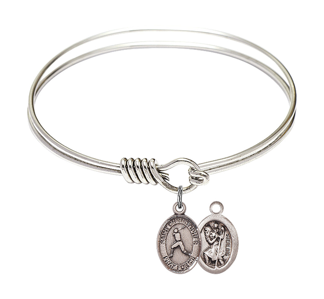 St. Christopher / Baseball Custom Bangle - Silver
