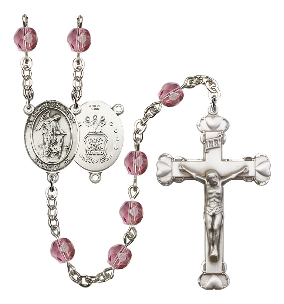 Guardian Angel / Air Force Custom Birthstone Rosary - Silver