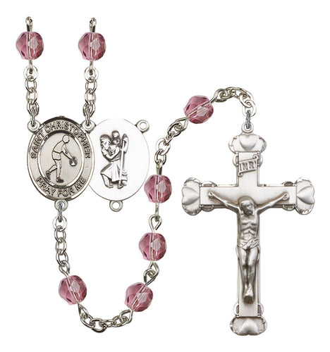 St. Christopher / Basketball Custom Birthstone Rosary - Silver