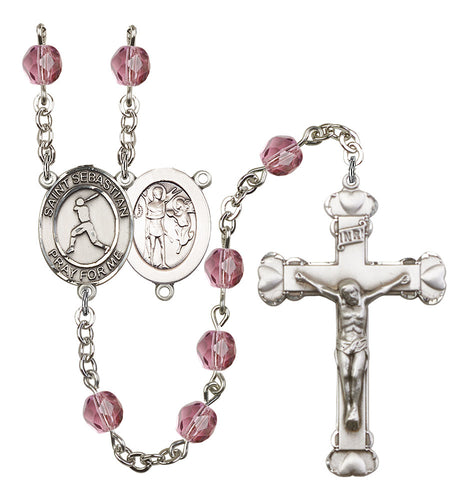 St. Sebastian / Baseball Custom Birthstone Rosary - Silver
