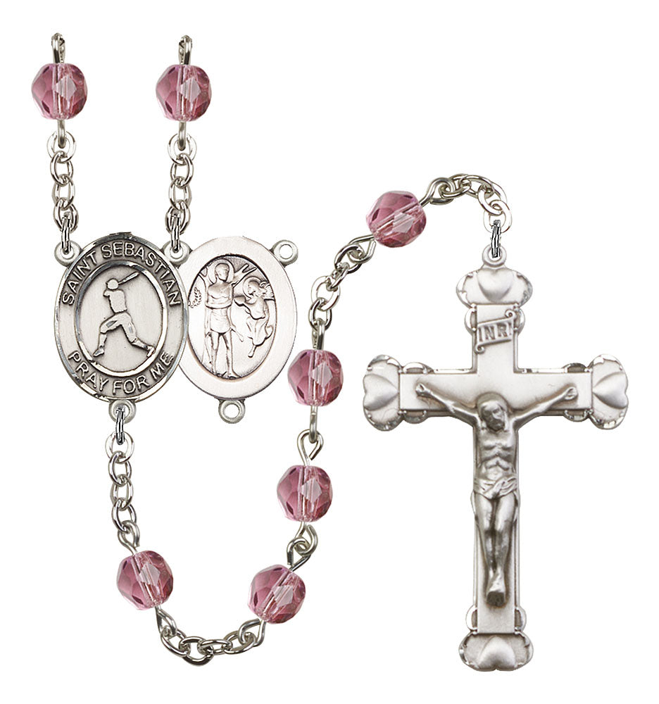St. Sebastian / Baseball Custom Birthstone Rosary - Silver