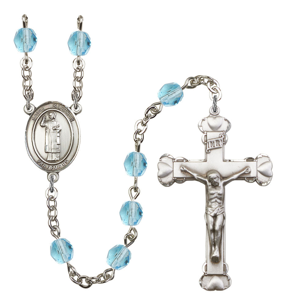 St. Stephen Martyr Custom Birthstone Rosary - Silver
