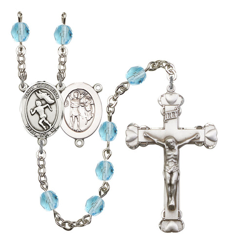 St. Sebastian / Track & Field Custom Birthstone Rosary - Silver