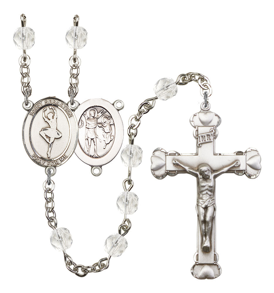 St. Sebastian / Dance Custom Birthstone Rosary - Silver
