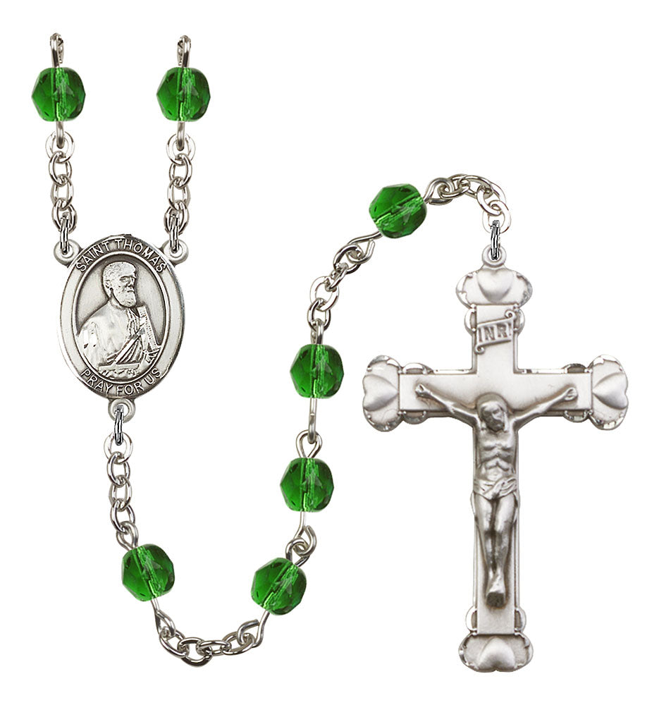 St. Thomas the Apostle Custom Birthstone Rosary - Silver
