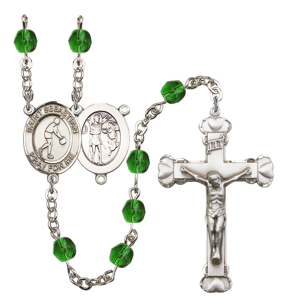St. Sebastian / Basketball Custom Birthstone Rosary - Silver