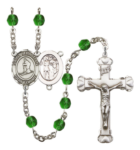 St. Sebastian / Skiing Custom Birthstone Rosary - Silver