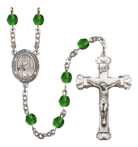 St. Kateri Tekakwitha Custom Birthstone Rosary - Silver