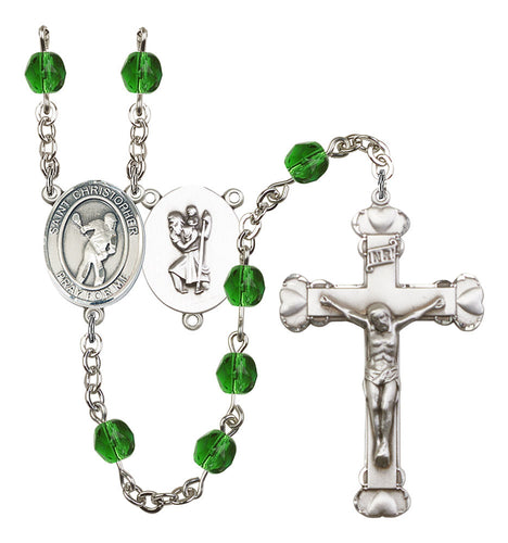 St. Christopher / Lacrosse Custom Birthstone Rosary - Silver