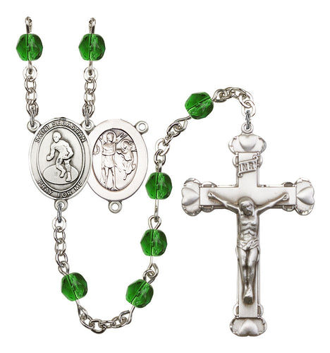 St. Sebastian / Wrestling Custom Birthstone Rosary - Silver