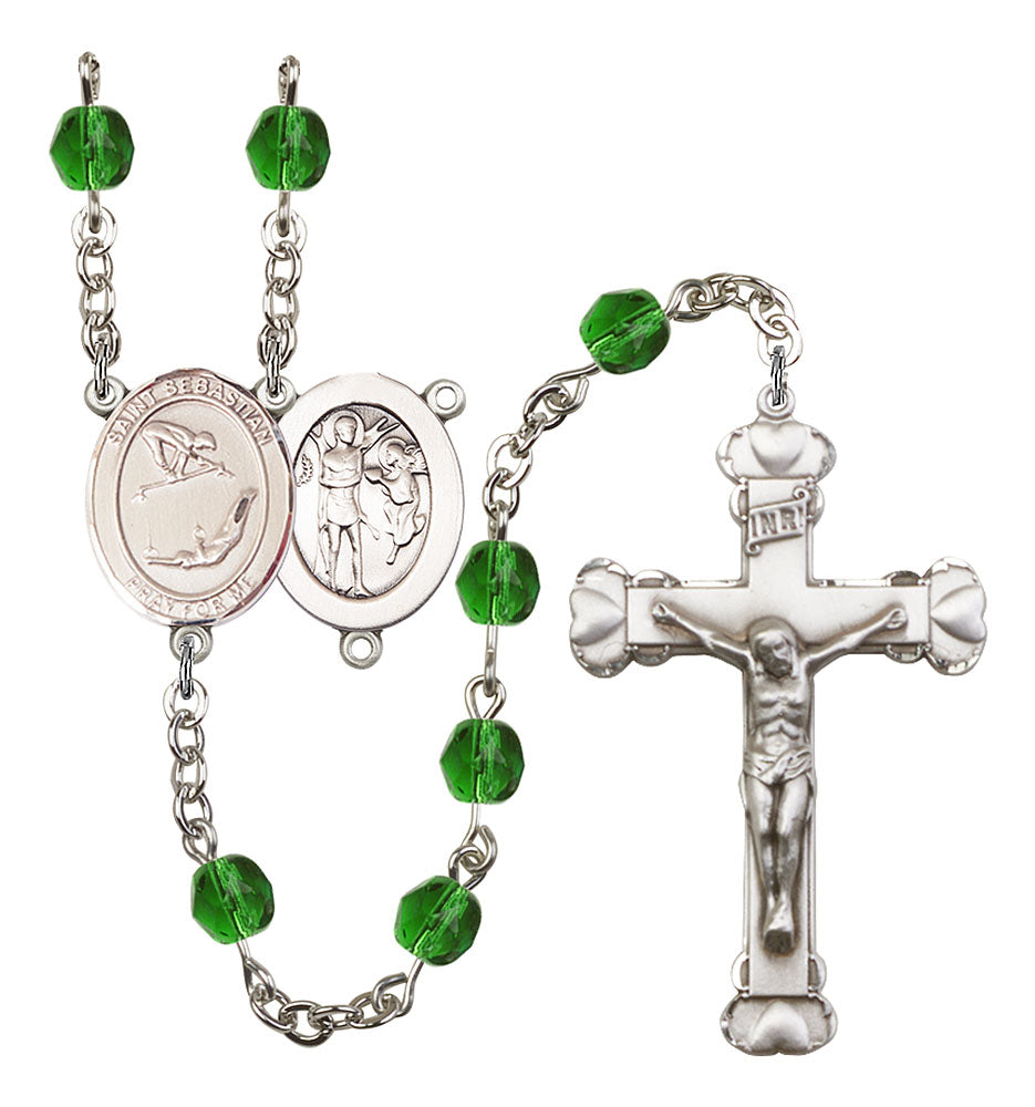St. Sebastian / Gymnastics Custom Birthstone Rosary - Silver
