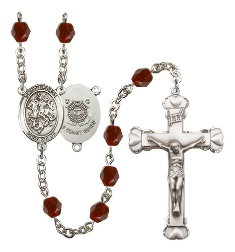 St. George / Coast Guard Custom Birthstone Rosary - Silver