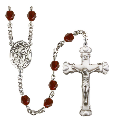 Angel de la Guardia Custom Birthstone Rosary - Silver