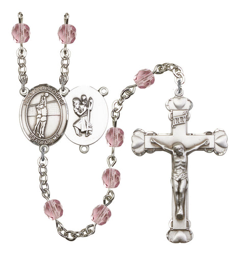 St. Christopher / Volleyball Custom Birthstone Rosary - Silver