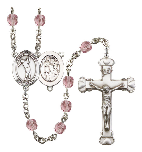 St. Sebastian / Golf Custom Birthstone Rosary - Silver