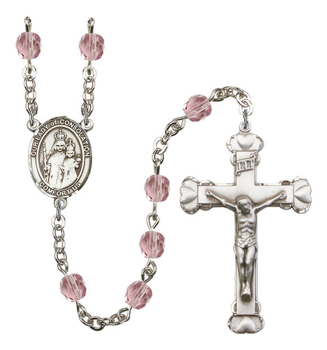 Our Lady of Consolation Custom Birthstone Rosary - Silver