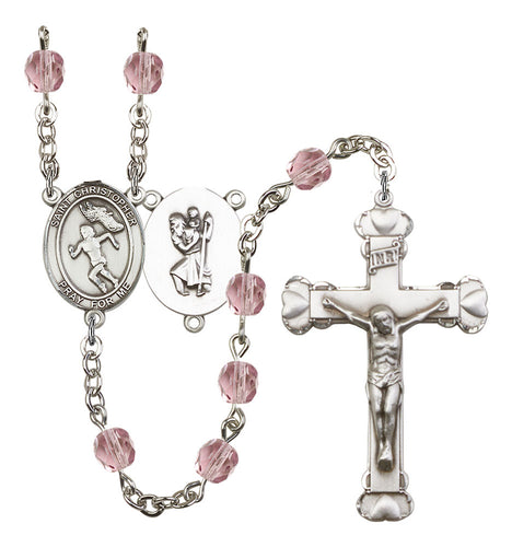 St. Christopher / Track & Field Custom Birthstone Rosary - Silver