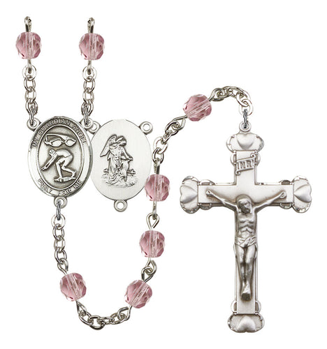 Guardian Angel / Swimming Custom Birthstone Rosary - Silver