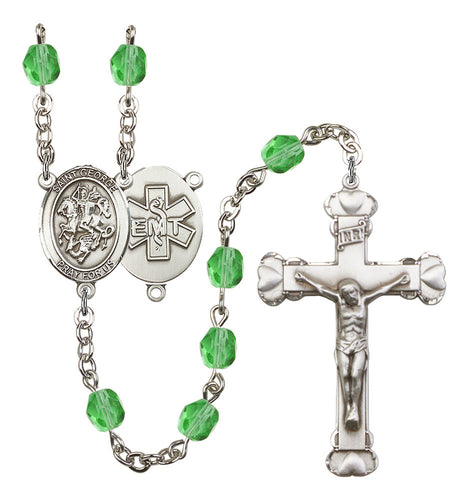 St. George / EMT Custom Birthstone Rosary - Silver