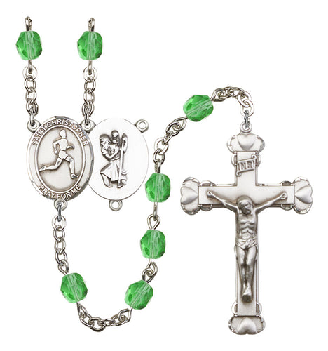 St. Christopher / Track & Field Custom Birthstone Rosary - Silver