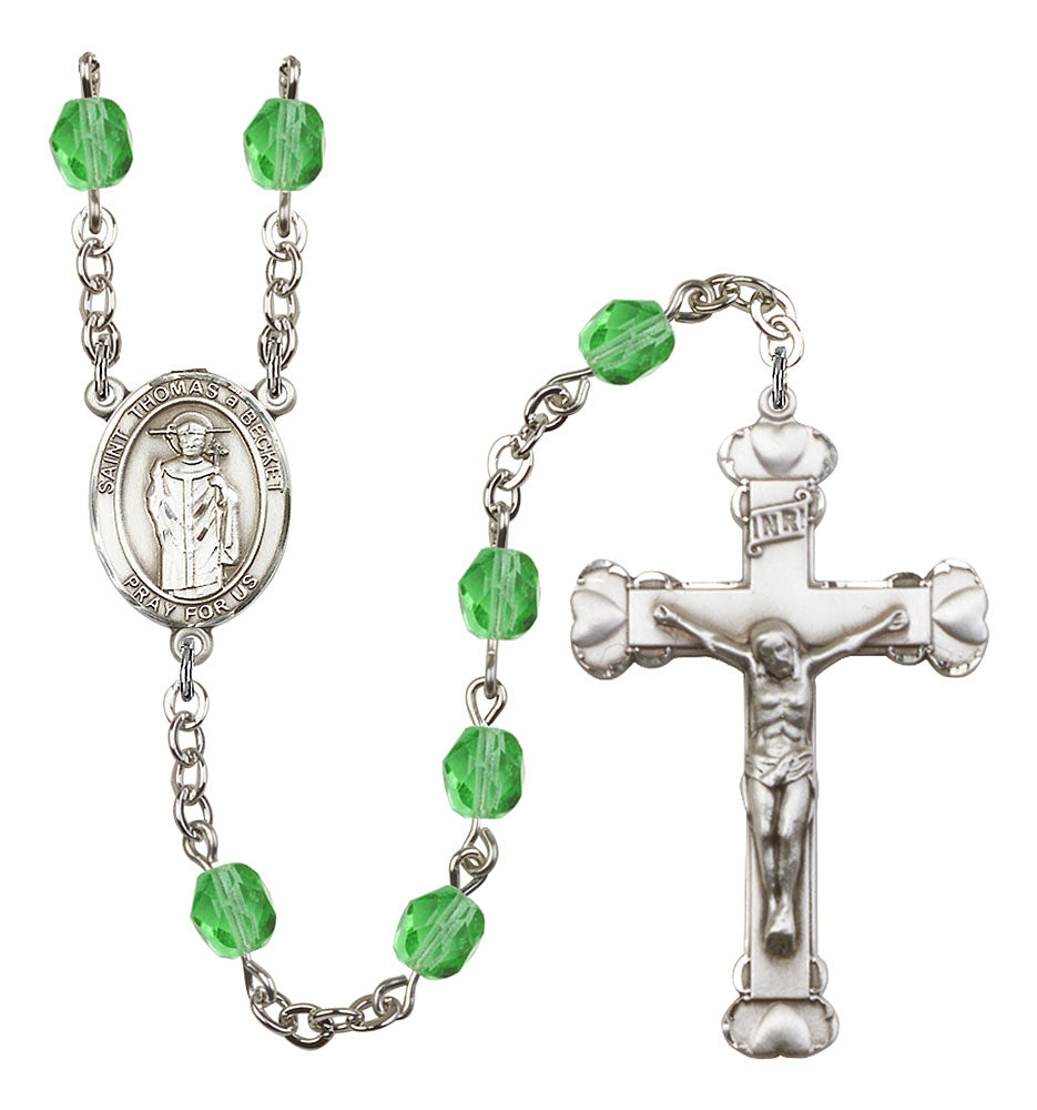 St. Thomas A. Becket Custom Birthstone Rosary - Silver