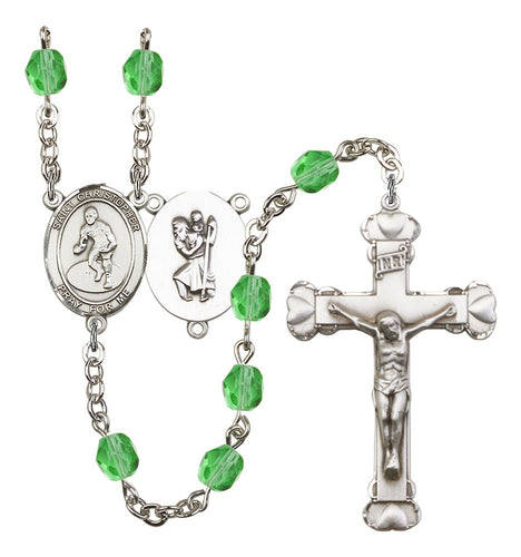 St. Christopher / Wrestling Custom Birthstone Rosary - Silver
