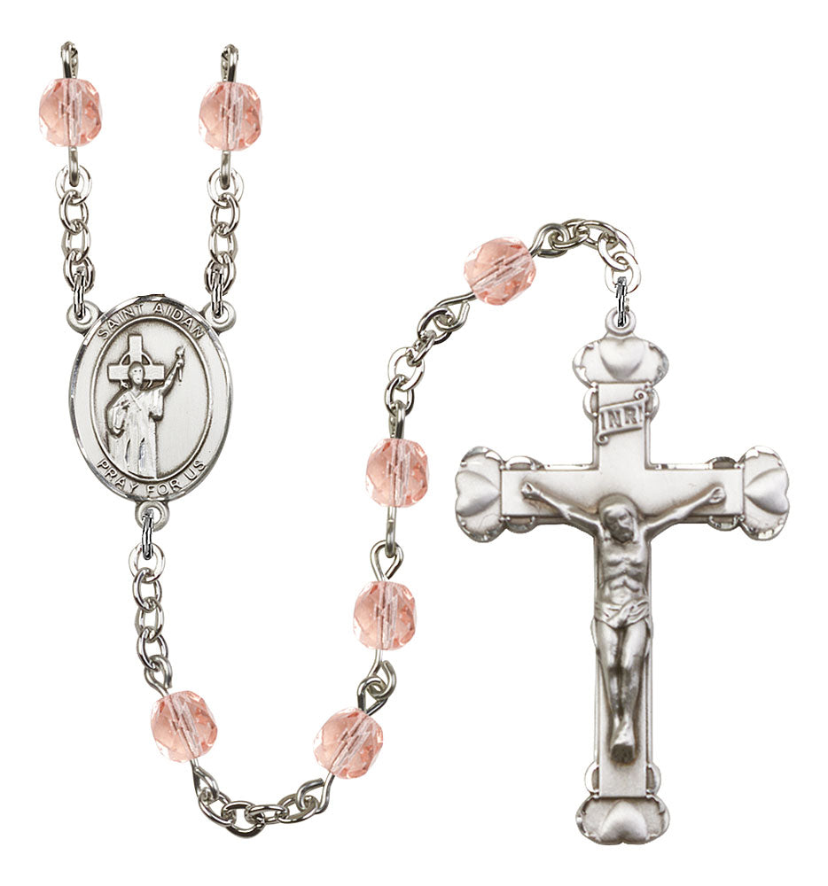St. Aidan of Lindisfarne Custom Birthstone Rosary - Silver
