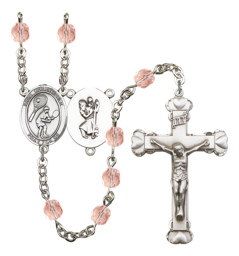 St. Christopher / Tennis Custom Birthstone Rosary - Silver