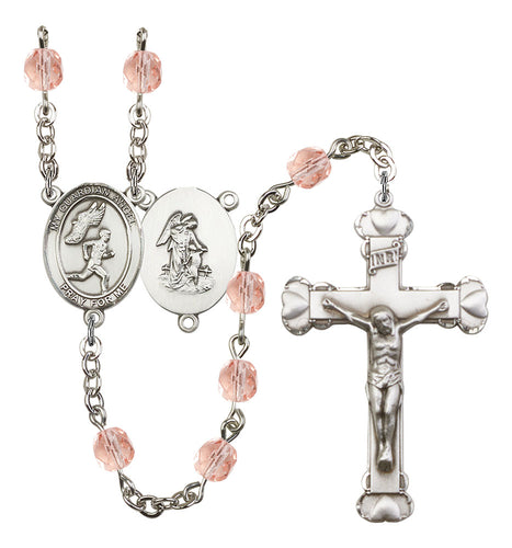 Guardian Angel / Men's Track & Field Custom Birthstone Rosary - Silver