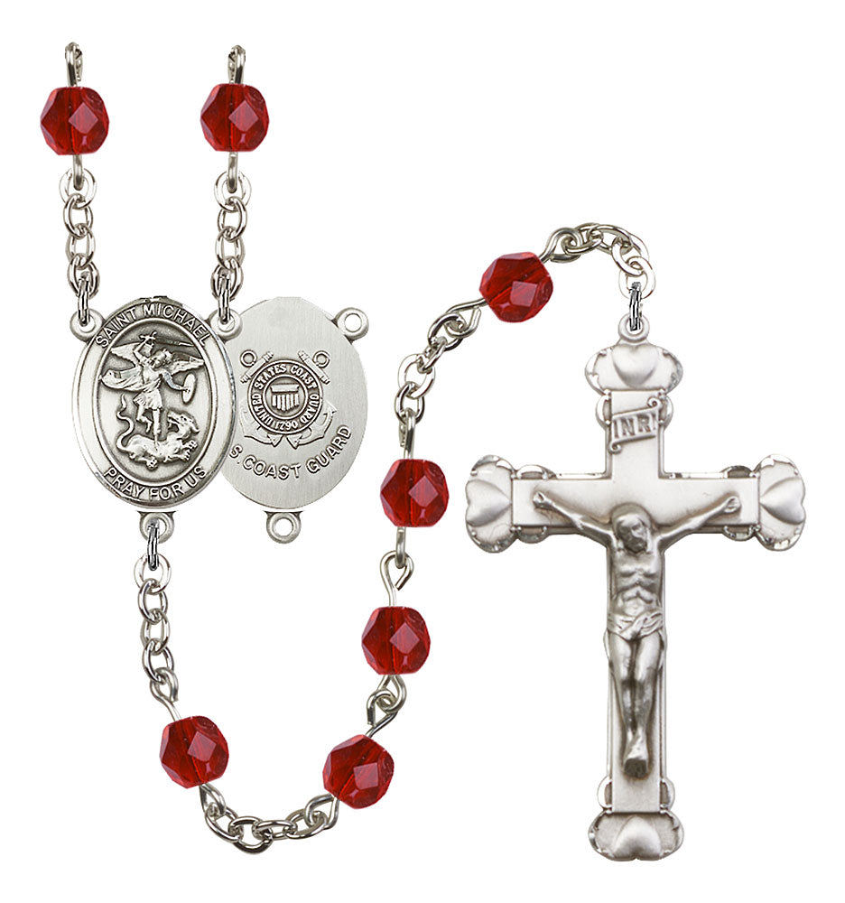 St. Michael the Archangel / Coast Guard Custom Birthstone Rosary - Silver