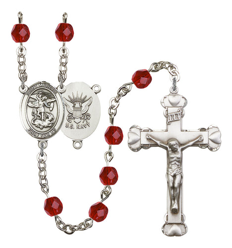St. Michael the Archangel / Navy Custom Birthstone Rosary - Silver