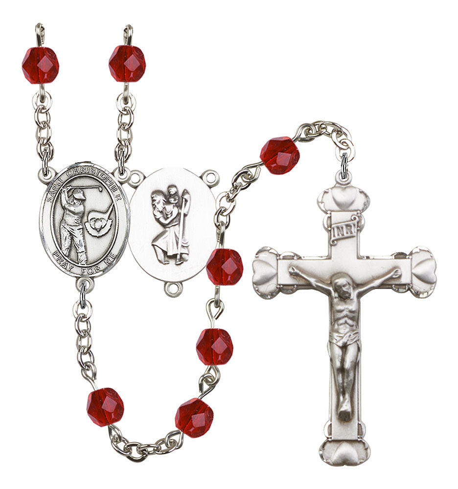 St. Christopher / Golf Custom Birthstone Rosary - Silver