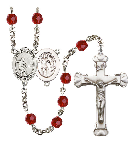 St. Sebastian / Soccer Custom Birthstone Rosary - Silver