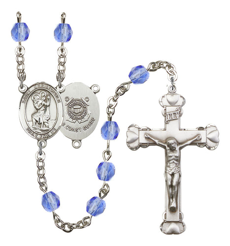 St. Christopher / Coast Guard Custom Birthstone Rosary - Silver